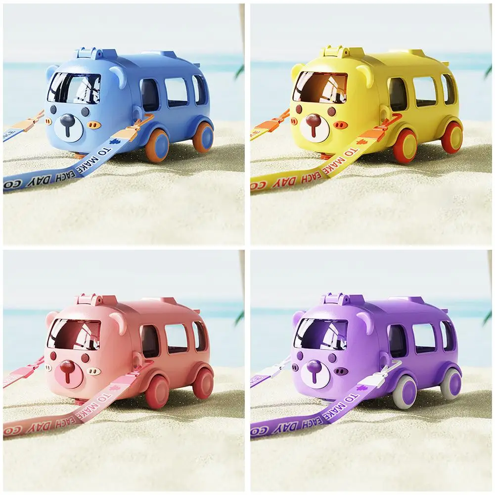 Kinder-Bus-Wasserflasche, 16 Unzen, Auto-Wasserbecher mit Strohhalm und Riemen, auslaufsicher, abnehmbarer Bus-Wasserkrug, Spielzeug für Schule, Sport, Reisen Image