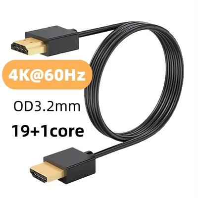 Ultra Thin Cable OD3.2mm Slim Portable 4K@60Hz 18Gbps High Speed HD Video Cord for Laptop PC PS4 PS5 Xbox Monitor Projector HDTV