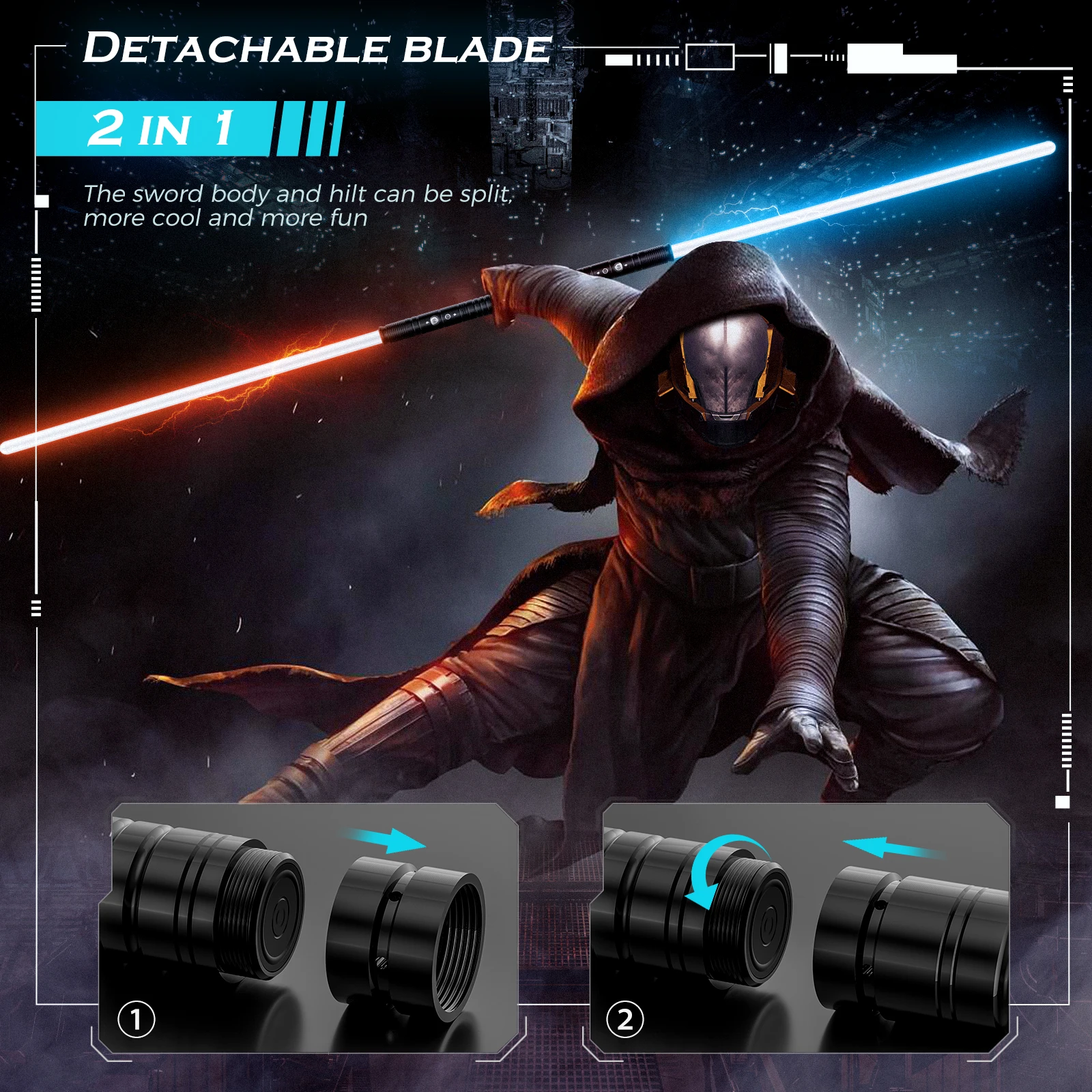 Flash Stick Sword, wiederaufladbares USB-Cosplay, 7 RGB-veränderbare Farben, mit 3 Soundmodi, 3,7-V-Akku für Partys, Outdoor-Sportarten Image