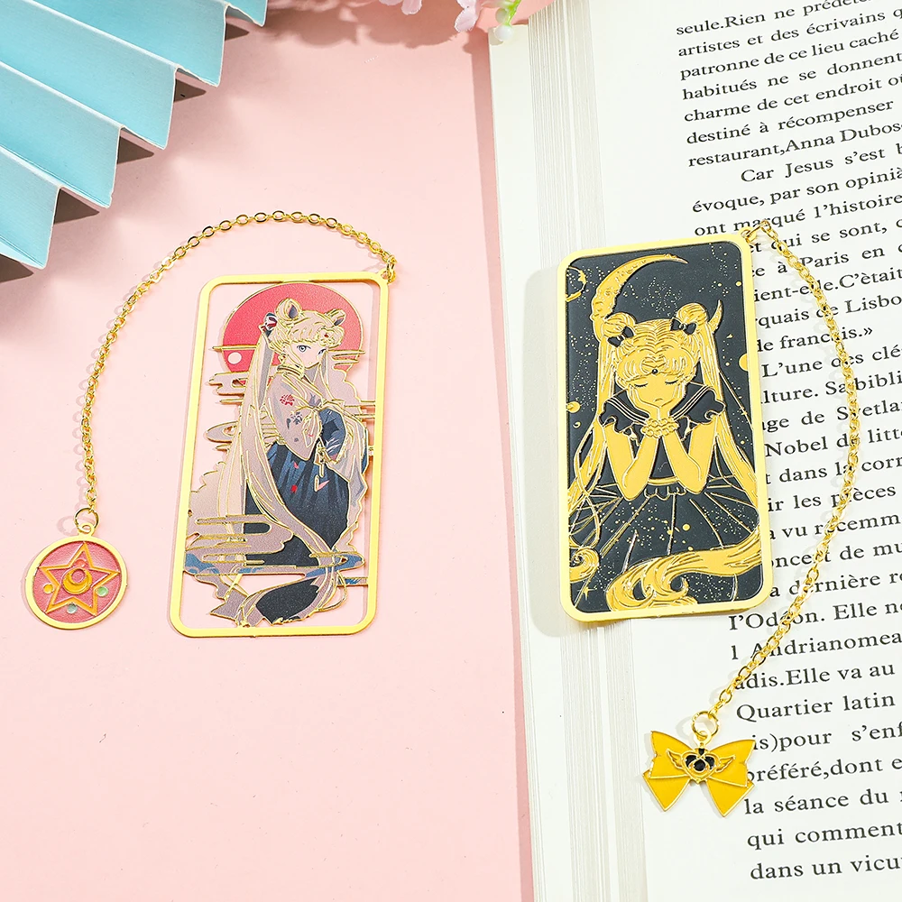 Anime Metal Bookmark for Cartoon Fans, Reading Marker Stationery Book Accessories, Moon Girl Bookmark, Book Lovers Bookworm Gift