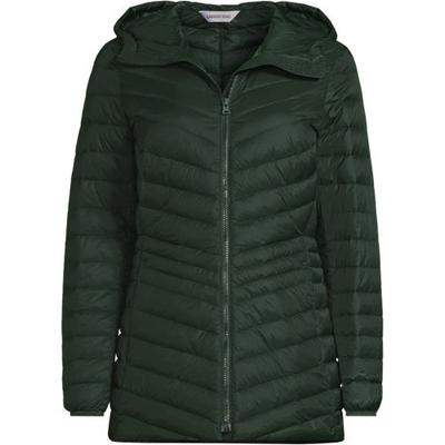 Wanderweight Down Ultralight Packable Jacket with Hood, Women, size: 24-26, plus, Green, Nylon/Down, by Lands' End
