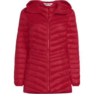 Wanderweight Down Ultralight Packable Jacket with Hood, Women, size: 10-12, petite, Red, Nylon/Down, by Lands' End