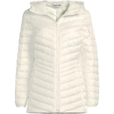 Wanderweight Down Ultralight Packable Jacket with Hood, Women, size: 10-12, regular, Ivory, Nylon/Down, by Lands' End