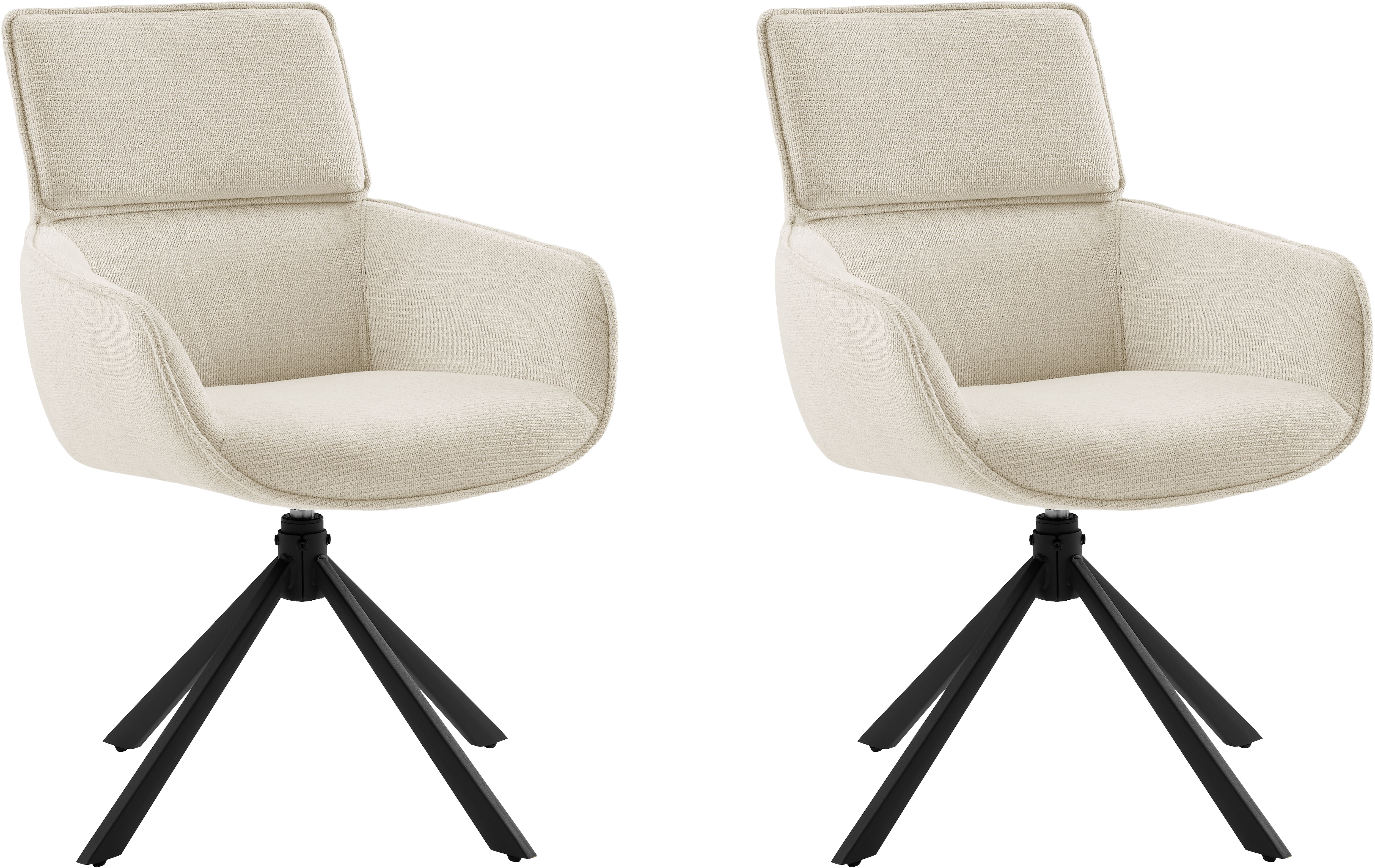Esszimmerstuhl HOME AFFAIRE "Cusey, 360 drehbar, extra dicke Polsterung, 2er-Set", beige, B:59cm H:91cm T:68cm, Metall, Polyester, Stühle, mit 360 Metallfuß, Komfort-Rückenlehne und hautfreundlichem Webstoff