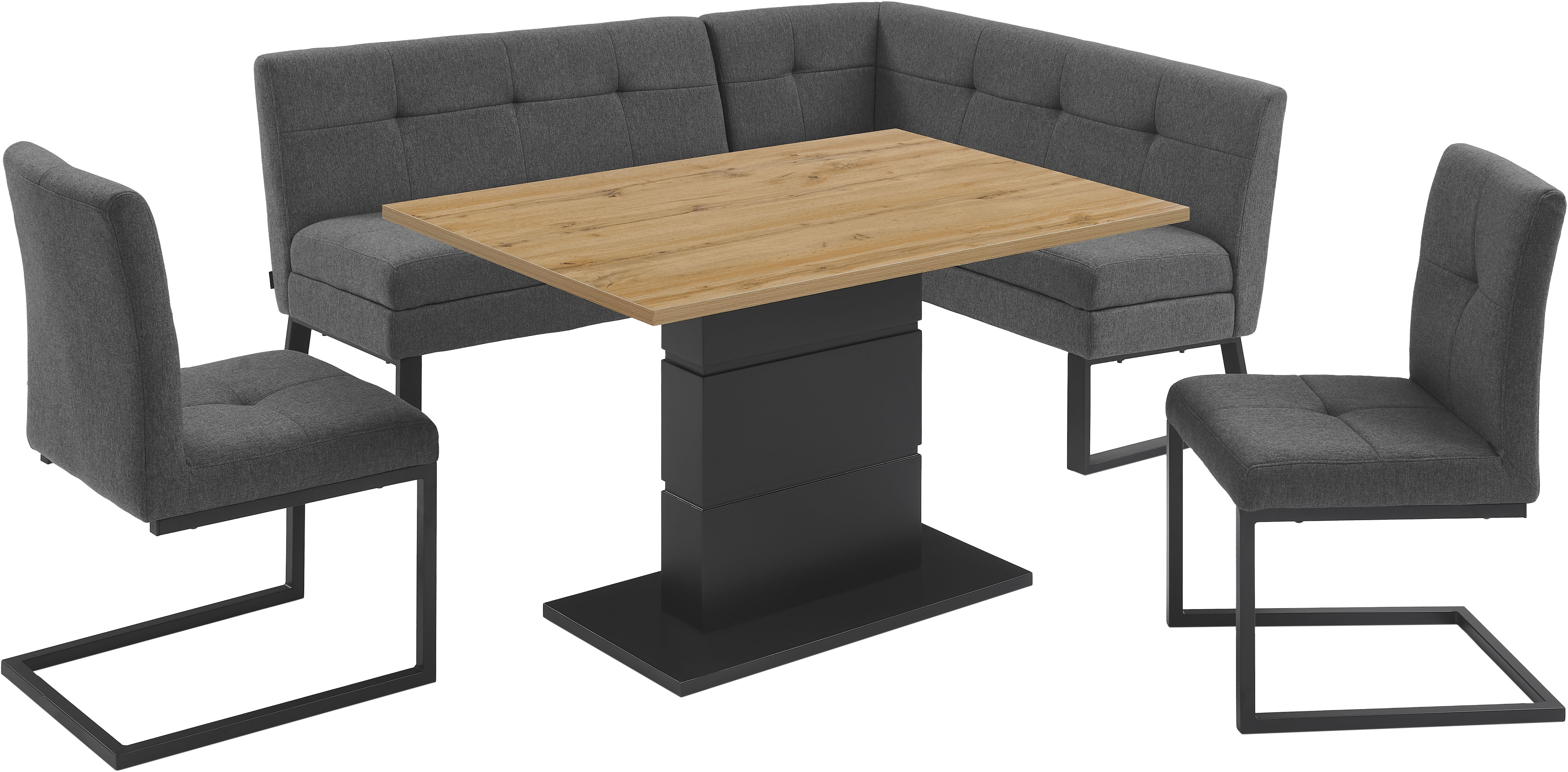 Eckbankgruppe OTTO HOME "Geranie, Sitzgruppe, Eckbank inkl. Stauraum, Esstisch, 2 Freischwinger", transparent (grau,), B:180cm H:80,5cm T:61,5cm, MDF, Metall, Polyester, Sitzmöbel-Sets, Eckbank inkl. Stauraum wahlweise links oder rechts montierbar,...