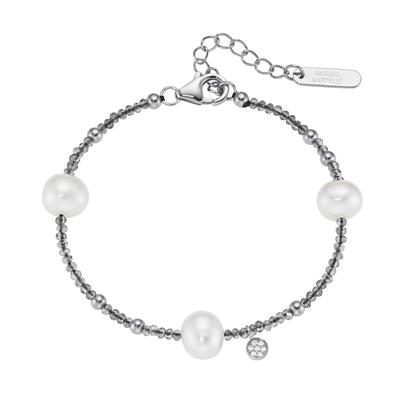 Armband "mit Süßwasser-Perlen und Ziersteinen, Silber 925", silber, GIORGIO MARTELLO MILANO, Armbänder, Damen, 19cm, Silber 925 (Sterlingsilber) Image