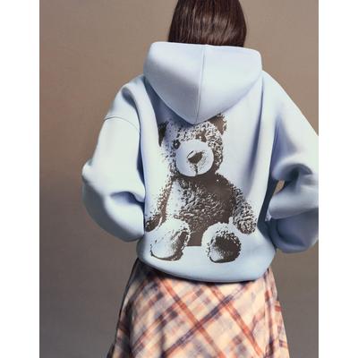 Bershka Printed Hoodie Women Xs Light Blue