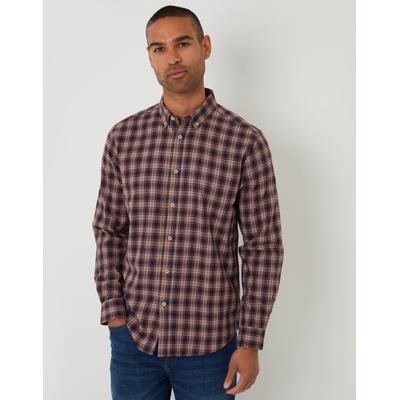 Brown Brushed Flannel Check Long Sleeve Shirt