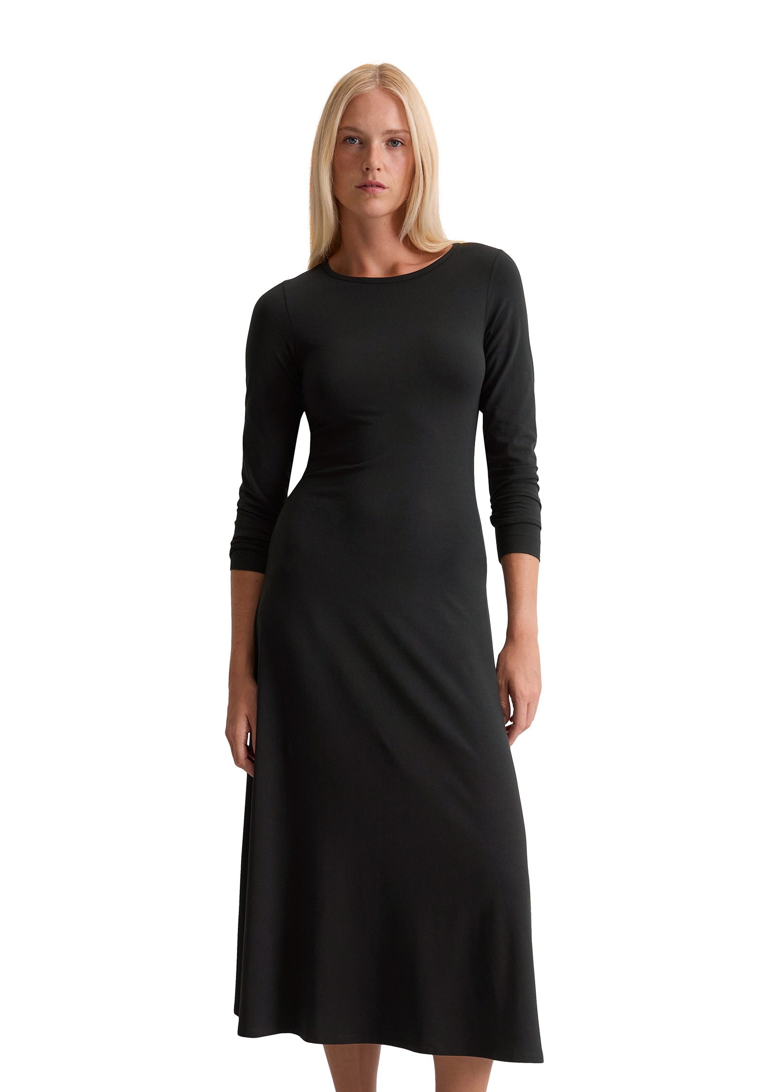Jerseykleid MARC O'POLO "mit TENCEL™ Modal", Damen, Gr. XL, Normalgrößen, schwarz, Obermaterial: 48% Modal, 47% Baumwolle, 5% Elasthan; Futter: 100% Nicht verfügbar, unifarben, figurbetont wadenlang, Rundhals, Kleider Image