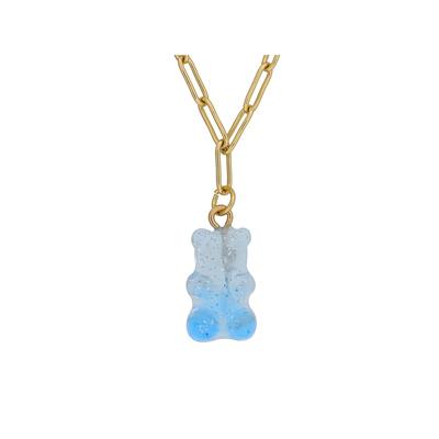 Fashionbox Kette Messing vergoldet mit Anhänger Teddy hellblau/weiss Image
