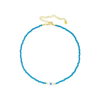 Fashionbox Kette Messing vergoldet mit Kristallperlen türkis Element Auge Image