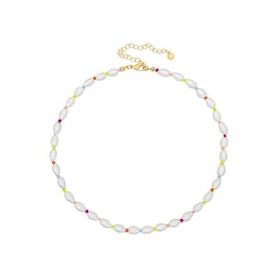 Fashionbox Kette Messing vergoldet Perlen weiss und multifarben Image