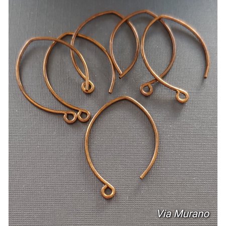 Rounded V shaped brass earring wire ear wire rounded style earring finding Antique Bronze Chocolate DuroPlate 17x30mm (3 Pair). Made in USA.