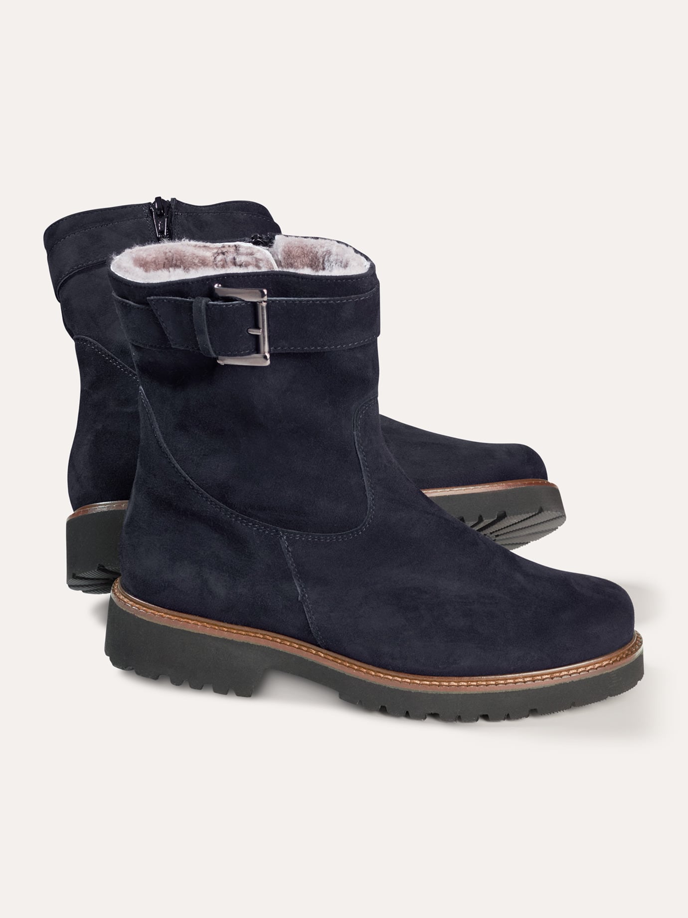 Walbusch Damen Lammfell-Stiefelette Blau noch offen: Muster