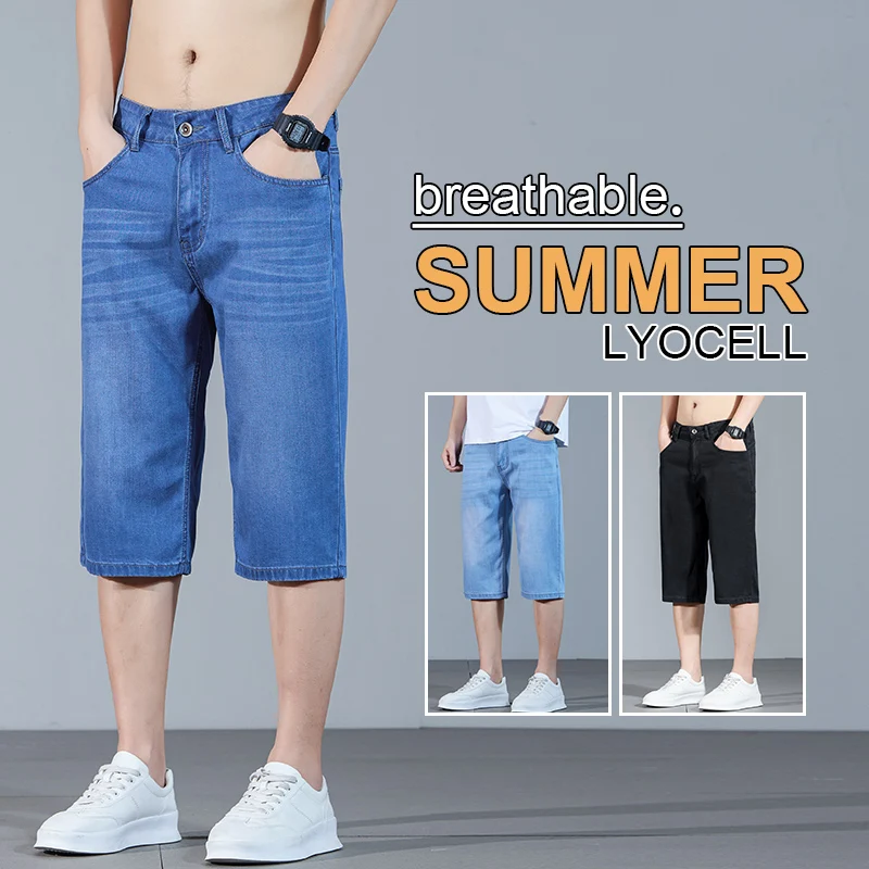 2026 Frühling Sommer Herren Leichte Lyocell Loose Fit Mid-Length Denim-Shorts Stretch Weites Bein Freizeithose Übergröße 40 Image