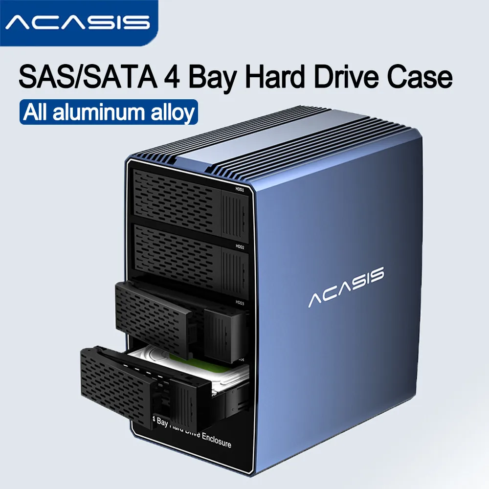 ACASIS 4-Bay SAS/SATA-Festplattengehäuse 2,5/3,5 Zoll externes SAS-Festplattengehäuse mit USB-C zu USB-A/C-Kabel HDD SSD-Gehäuse Image