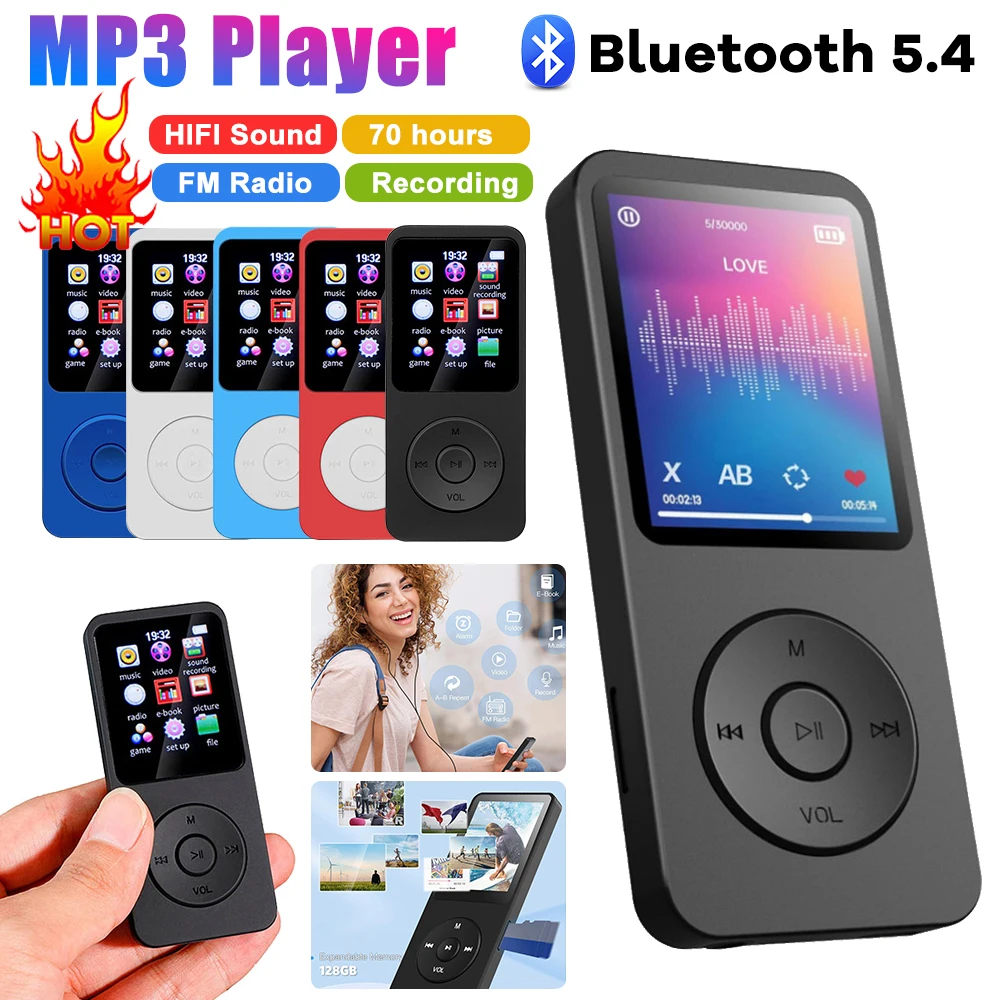 Lettore MP3 Tipo-C Lettore musicale HiFi Lossless Compatibile con Bluetooth 5.0 Walkman per studenti Supporto Radio FM Registrazione di e-book per bambini