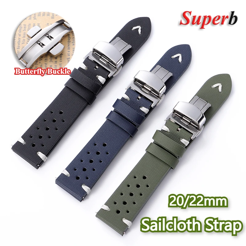 Hochwertiges Segeltuch-Uhrenarmband, atmungsaktives Armband für Seiko Nylon, Schnellverschluss, Sport-Armband, 20 mm, 22 mm, Schmetterlingsschnalle Image