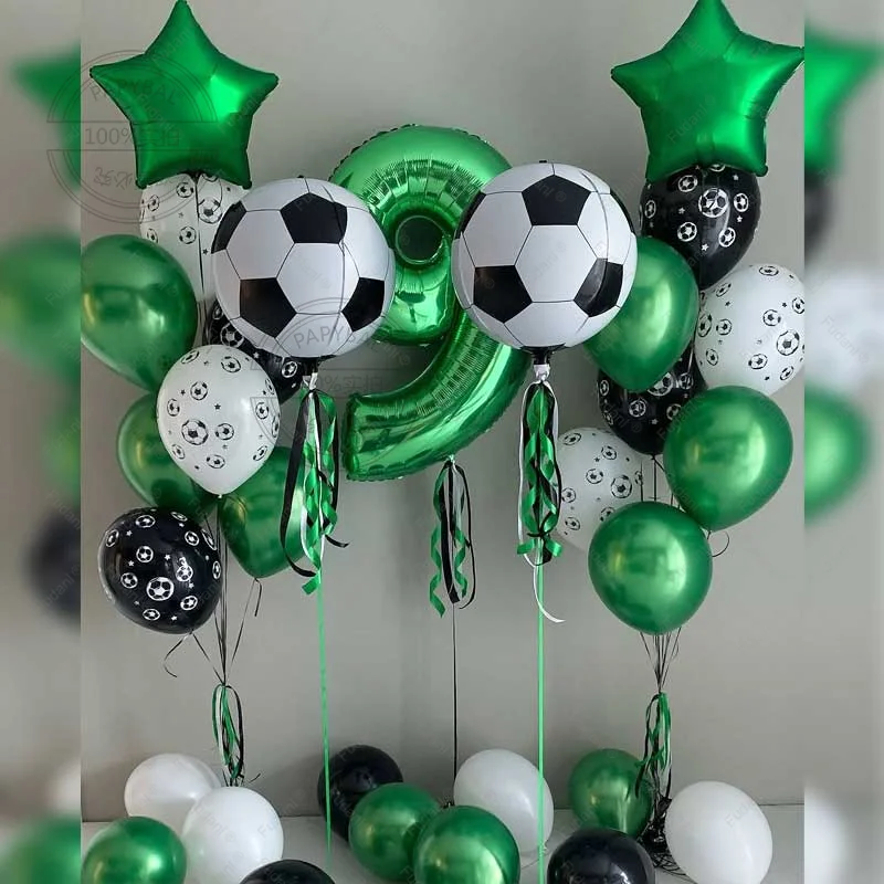 33 stücke Helium Folie Globos Fußball Ballons Geburtstag Party Dekorationen Kinder Junge 32 Zoll Grüne Anzahl Ball Fußball Sport Liefert Image