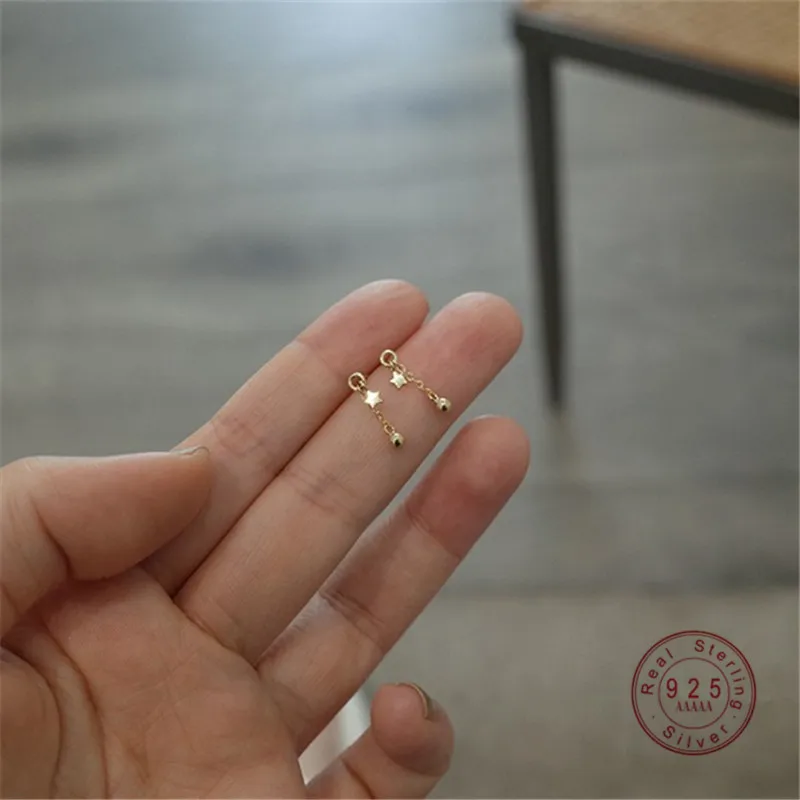 HALLO MANN 925 Sterling Silber Stern Perlen Quaste Stud Ohrringe Frauen 14 K Gold Überzogene Kleine Frische Elegante Schmuck Großhandel