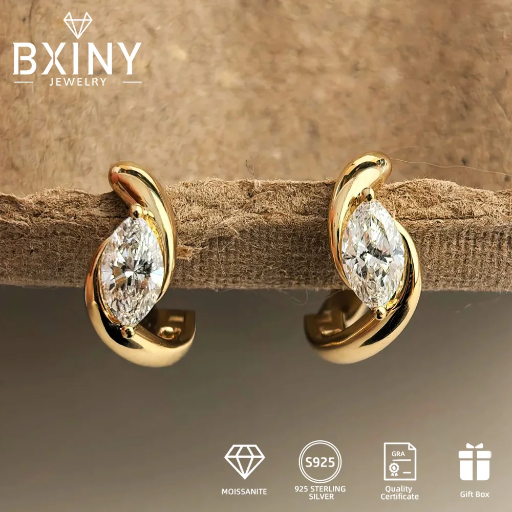 BXINY GRA zertifizierte 0,4 CT Marquise Cut Moissanit Ohrstecker S925 Silber Creolen für Frauen Hochzeit Braut Geschenke Schmuck Image