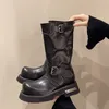 Neue Luxus Frau Stiefel Kniehohe Plattform Chunky Heels Trend Punk Gothic Rock Leder Mode frauen Schuhe Motorrad Schuhe