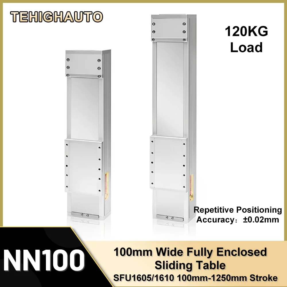 120 kg schwere Last, 100 mm breiter Stahlband-Schiebetisch, vollständig geschlossen, CNC-Linearmodul, Stufe SFU1605, wiederholte Genauigkeit ±0,02