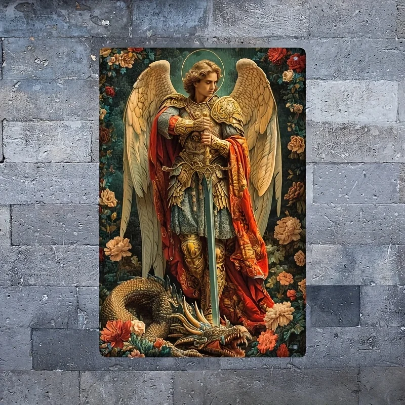 Raumdekoration „Saint Michael der Erzengel“ Metall-Eisenschild, wasserdichte geschmiedete Wand für Zuhause, Café, Schlafzimmer – Geschenk, P Image