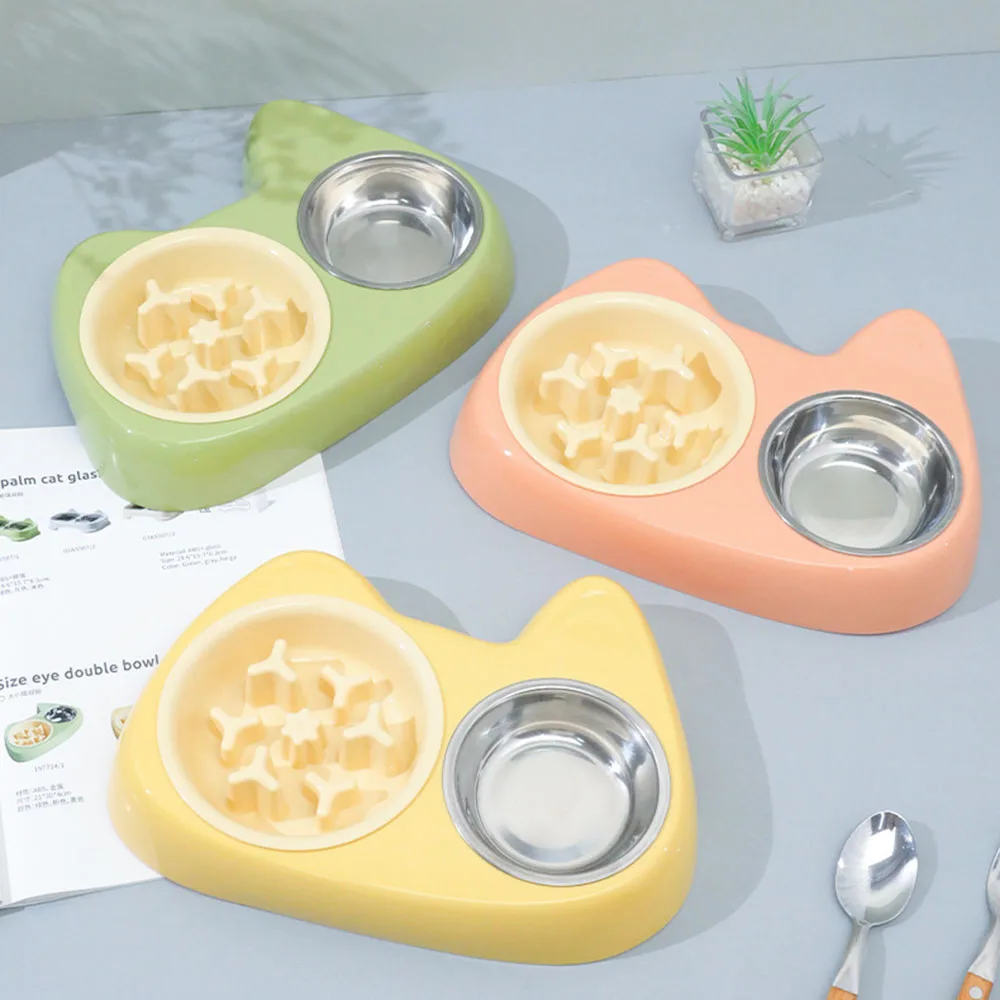2-in-1-Slow-Feeder-Schüssel für Haustiere mit doppelten Edelstahlschüsseln – Anti-Erstick-Futter und Wassernapf für Hunde/Katzen, Image