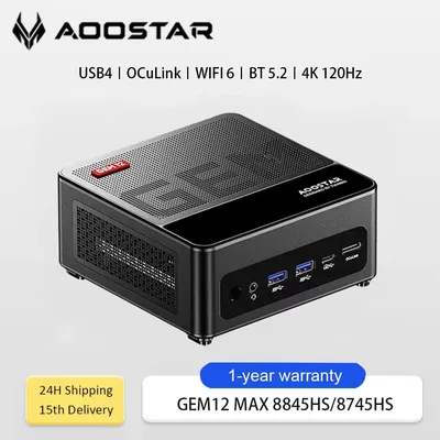 AOOSTAR GEM12 MAX Mini PC Ryzen 7 8845HS/8745HS 8C/16T Radeon 780M Dual NVMe OCuLink USB4 für Desktop-Computer Mini-PC Arbeit