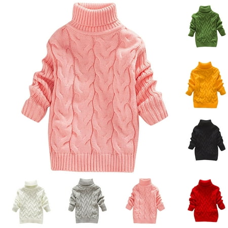 Mepaouo Toddler Baby Boys Girls Knit Sweaters Turtleneck High Collar Winter Sweater Pullover Tops Black 6-12Month