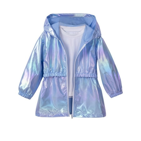 ZQUUVOU Toddler Girl s Reflective Jacket Laser Shiny Zip Up Hoodie Jacket Lightweight Cycling Running Coat Windbreaker Sky Blue