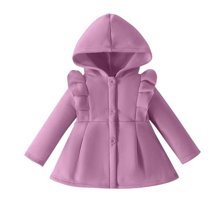 XFYSSS Casual Children s Autumn and Winter Long Sleeved Button Hooded Small Fly Sleeve Solid Color Lace Thick Single Piece Jacket Long Sleeve Hooded Casual Outwear & Jackets