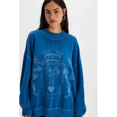 We The Free Palm Spring Turtleneck Graphic Pullover at Free People in Blue Combo Crest, Size: Large
