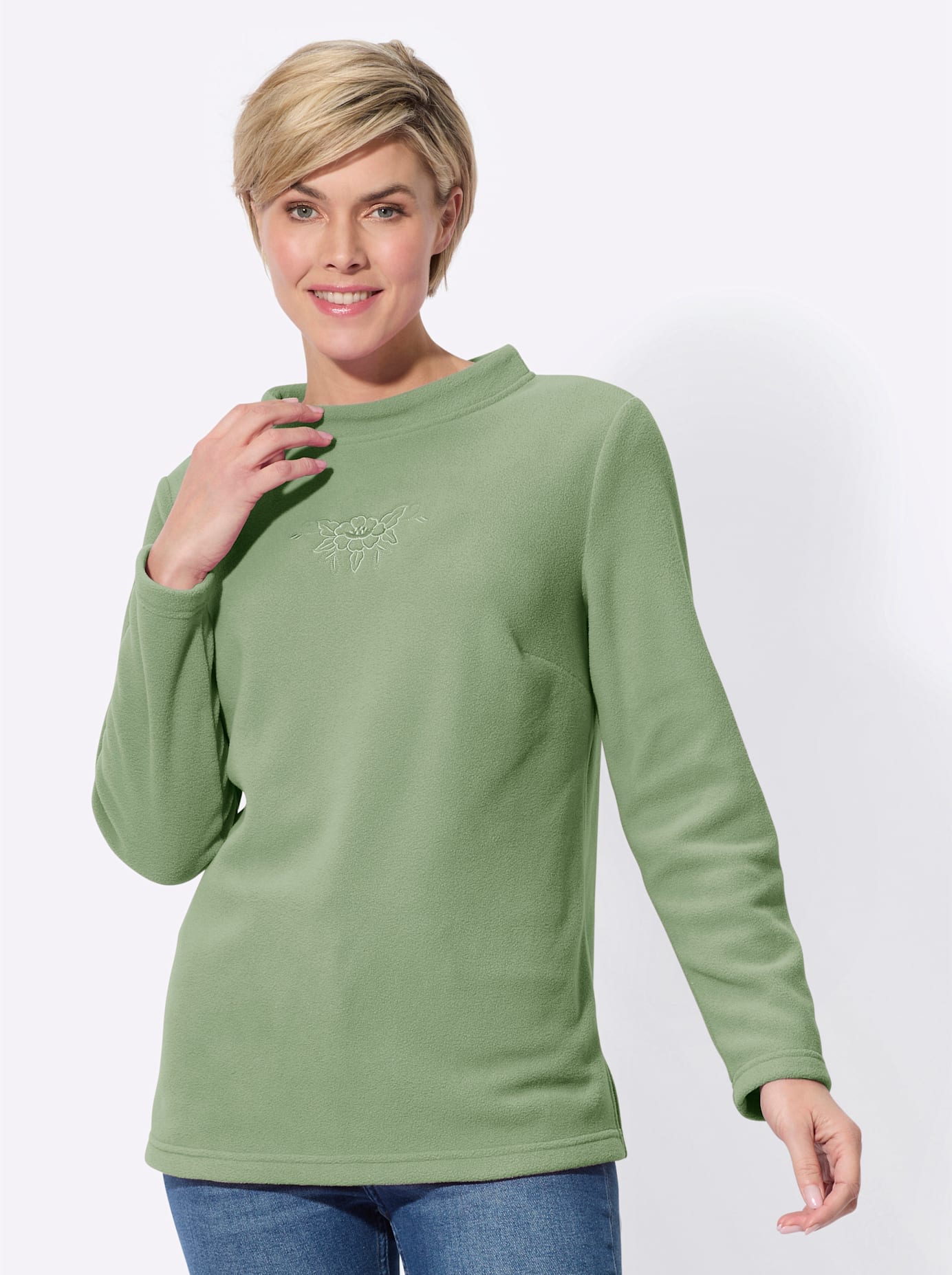Fleeceshirt CLASSIC BASICS "Fleece-Shirt", Damen, Gr. 50, grün (eucalyptus), 100% Polyester, unifarben, Shirts Image