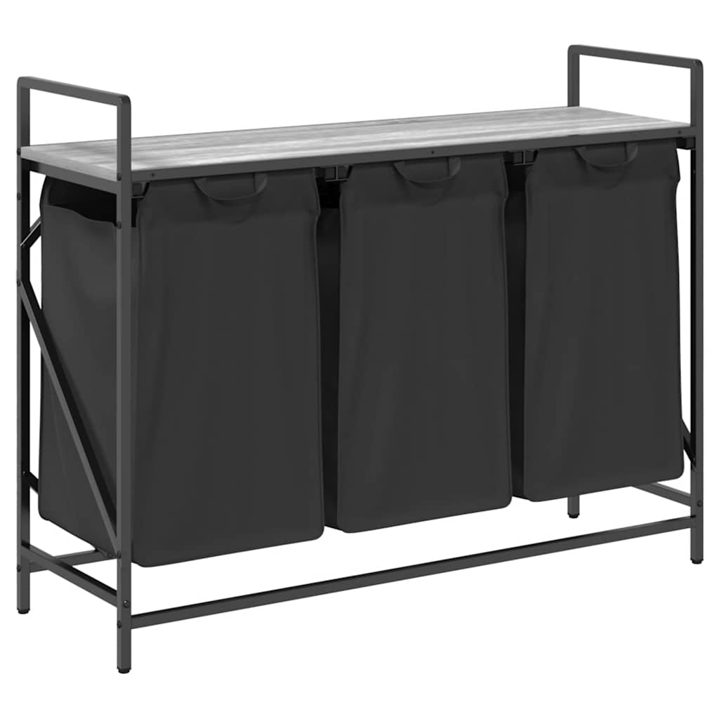 vidaXL Wäschekorb 3 Fächer mit Ablage Grau Sonoma Image