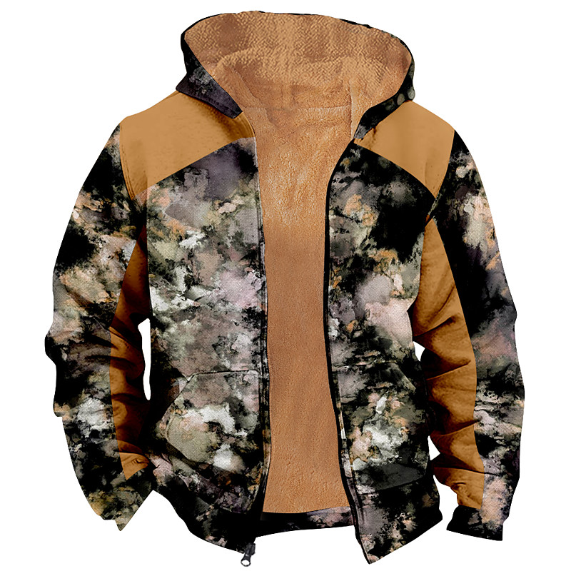 Men's Camo Camouflage Fleece Hoodie Jacket Sweatshirt Classic Military Hunting Long Sleeve Crew Neck Outdoor Camping Blue Green Zip Up Fall Winter Designer S M L XL 2XL 3XL