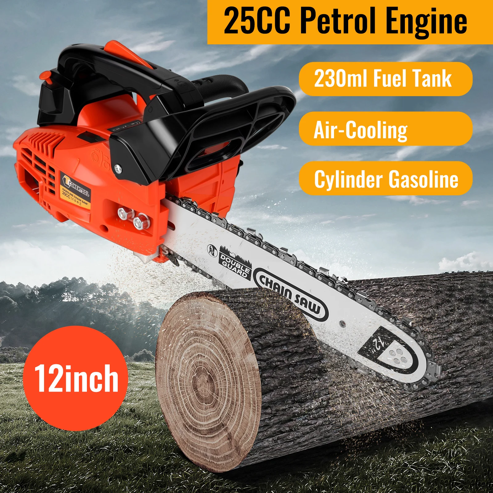 CONENTOOL 12 pouces tronçonneuse à huile bois bûche coupe scie à chaîne électrique taille Branches outils de jardin à une main scie à chaîne 25CC