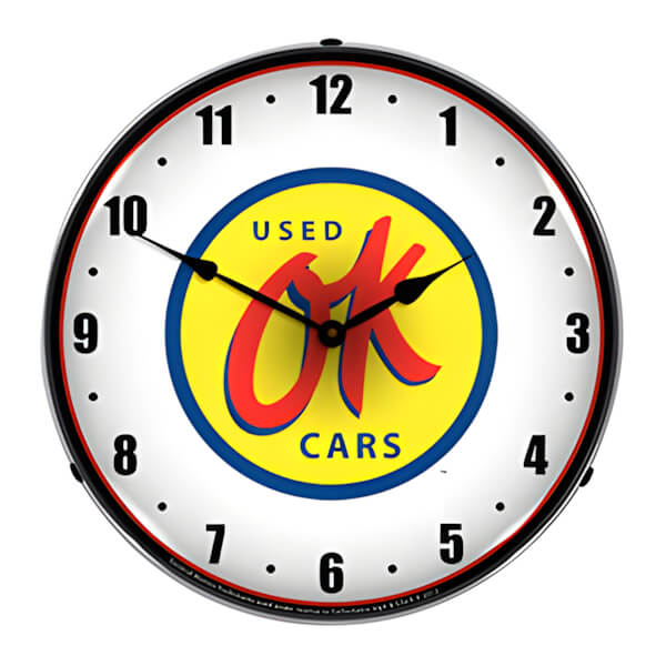 Collectable Sign and Clock OK Used Cars Backlit Wall Clock