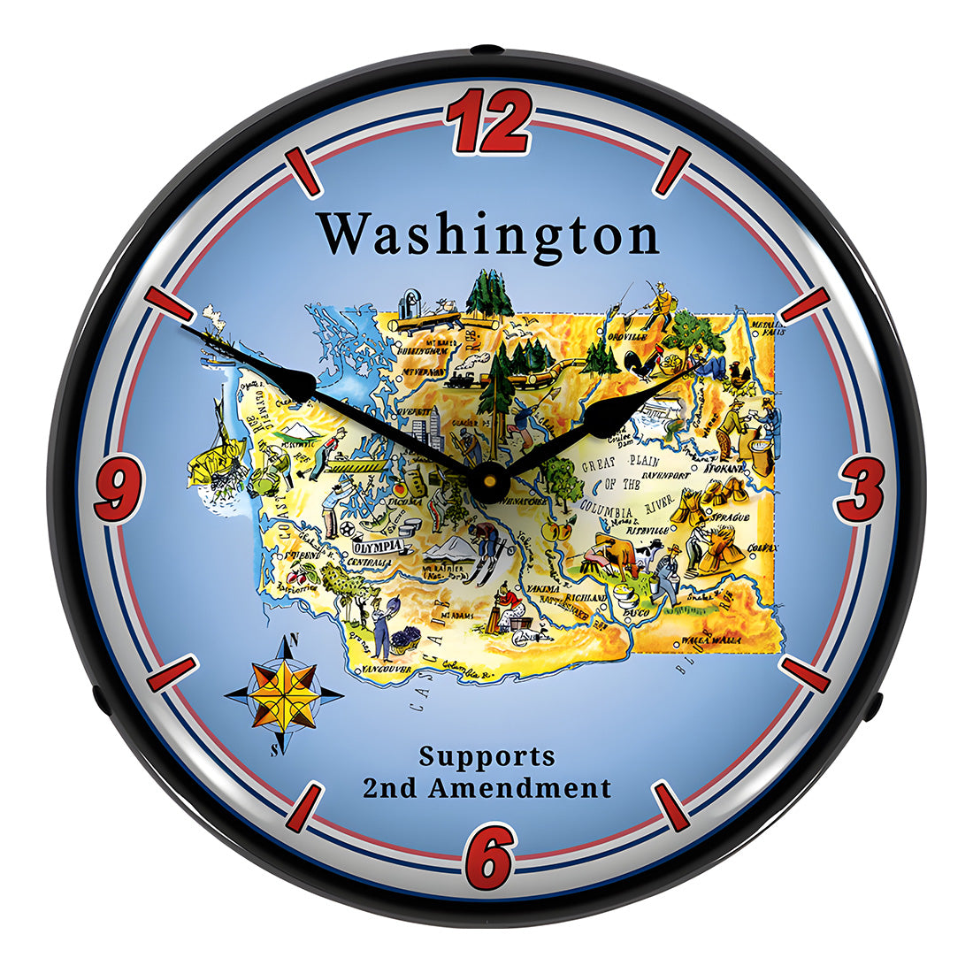 Collectable Sign and Clock Washington Supports the 2nd Amendment Backlit Wall Clock