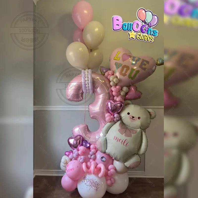 84 stücke Matte Bär Thema Folien Ballons Junge Mädchen Helium Ballon Geburtstag Party Dekorationen Baby Dusche Geschenke Liefert Zimmer Im Freien Image