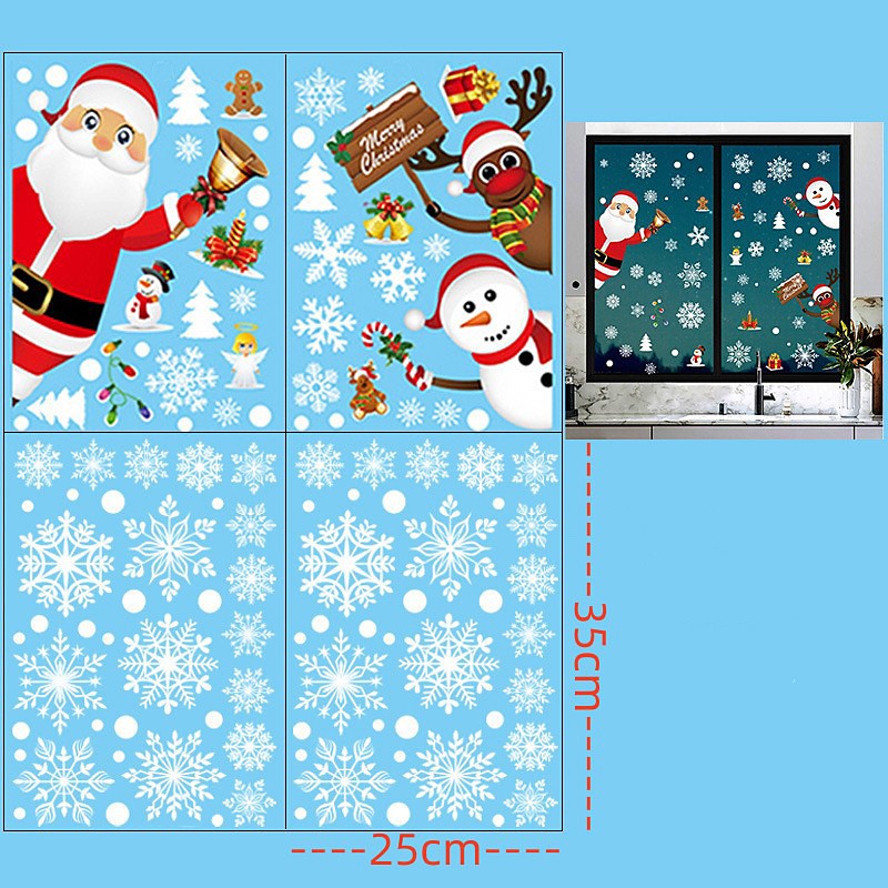 Christmas Stickers Santa Claus Snowman Glass Stickers Window Decoration Snowflake Elk Window Stickers Double-Sided Effect Decoration