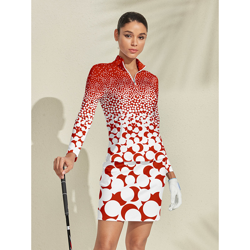 Women's Golf Polo Shirt Red Long Sleeve Top Ladies Golf Attire Clothes Outfits Wear Apparel