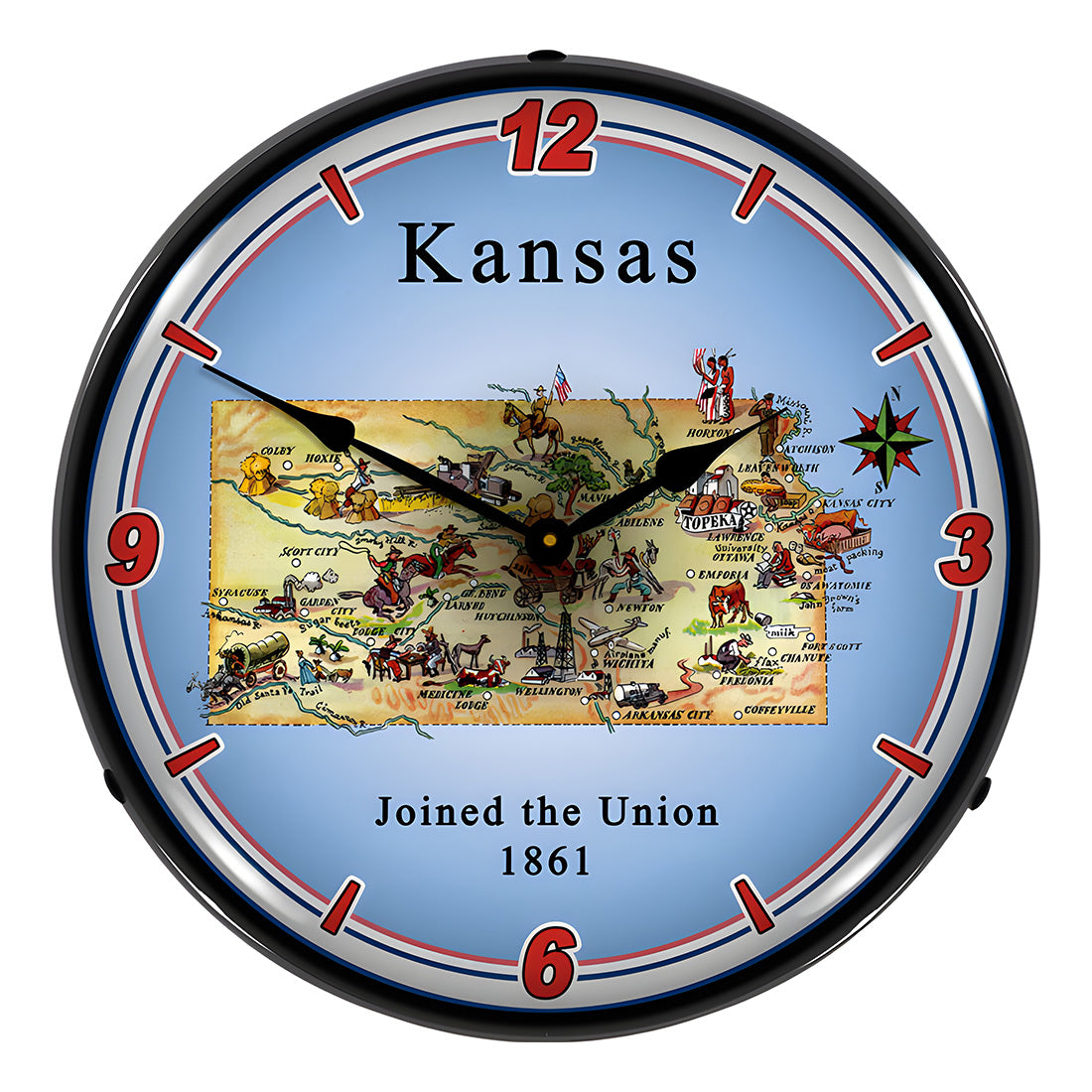Collectable Sign and Clock State of Kansas Backlit Wall Clock