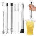 Kit professionale da 6 pezzi per supporto per limonata, include 2 pezzi di punzone per cannucce in acciaio inossidabile 304, 1 pestello in acciaio inossidabile, 1 cucchiaio per mescolare e 2 spazzole