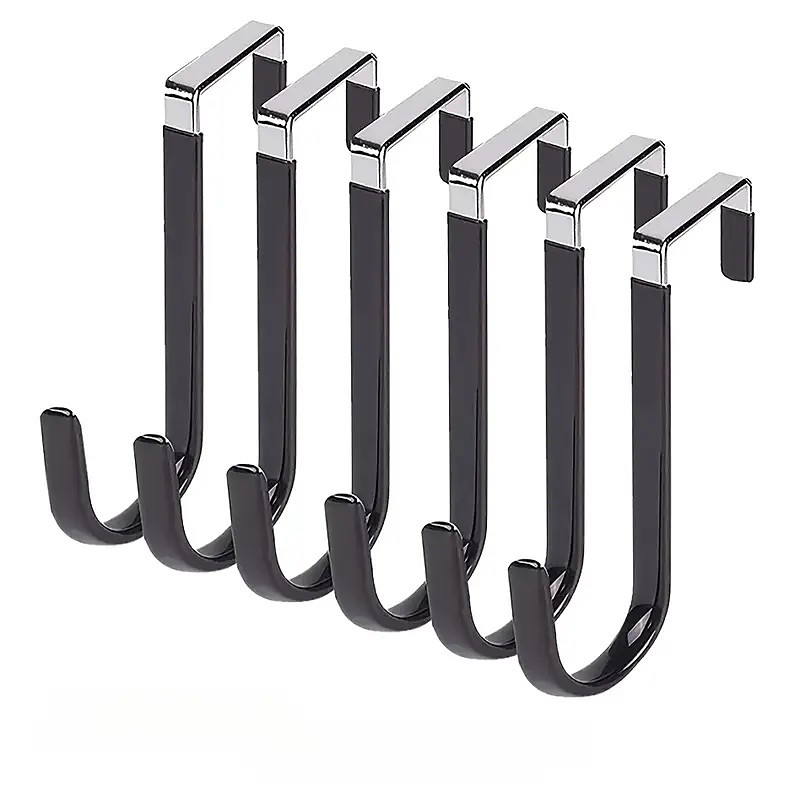 6pcs Over the Door Hooks with Rubber Adjustable Anti-Slip S-Shaped Hooks Space-Saving Organizer Ideal for Hanging Clothes, Hats, Coats, Towels, Shoe Racks Bags