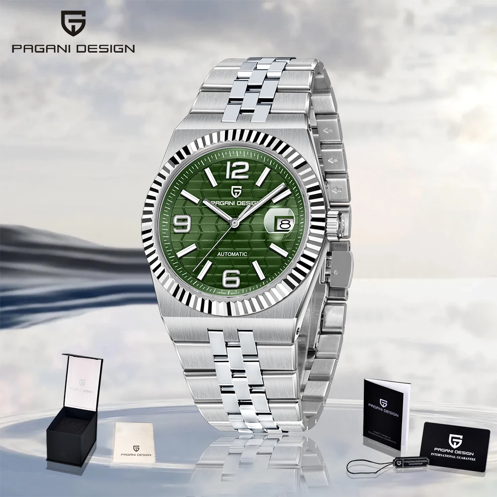 PAGANI DESIGN Neue europäische und amerikanische Mode mechanische Automatikuhr Herren Edelstahl leuchtende einfache Herrenuhr + Box Image