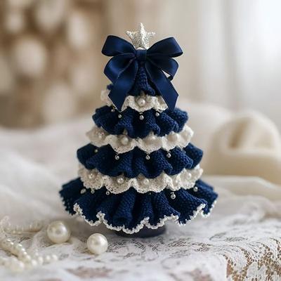 DIY Crochet Christmas Tree Kit Beginner Christmas Kit Tree Bow Pearl Embellishment Christmas Party Crochet Decorations Handmade Holiday Decoration Set for Crafts Lovers