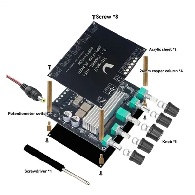 ABAC-2X60w+150W Subwoofer Bluetooth 5.3 Power Amplifier Board USB Sound Card 2.1 Channel Audio Equalizer Class D Amp Module
