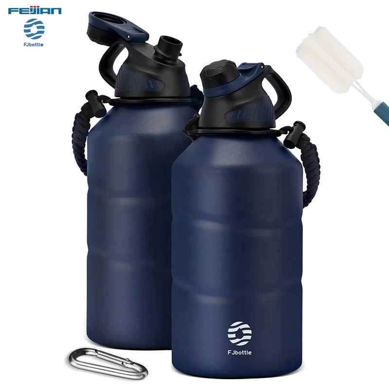 Fjbottle Edelstahl-Vakuumflasche, 1900 ml, große Kapazität, Thermo-Wasserflasche mit Seil, kalte und heiße Thermosflasche für den Außenbereich Image